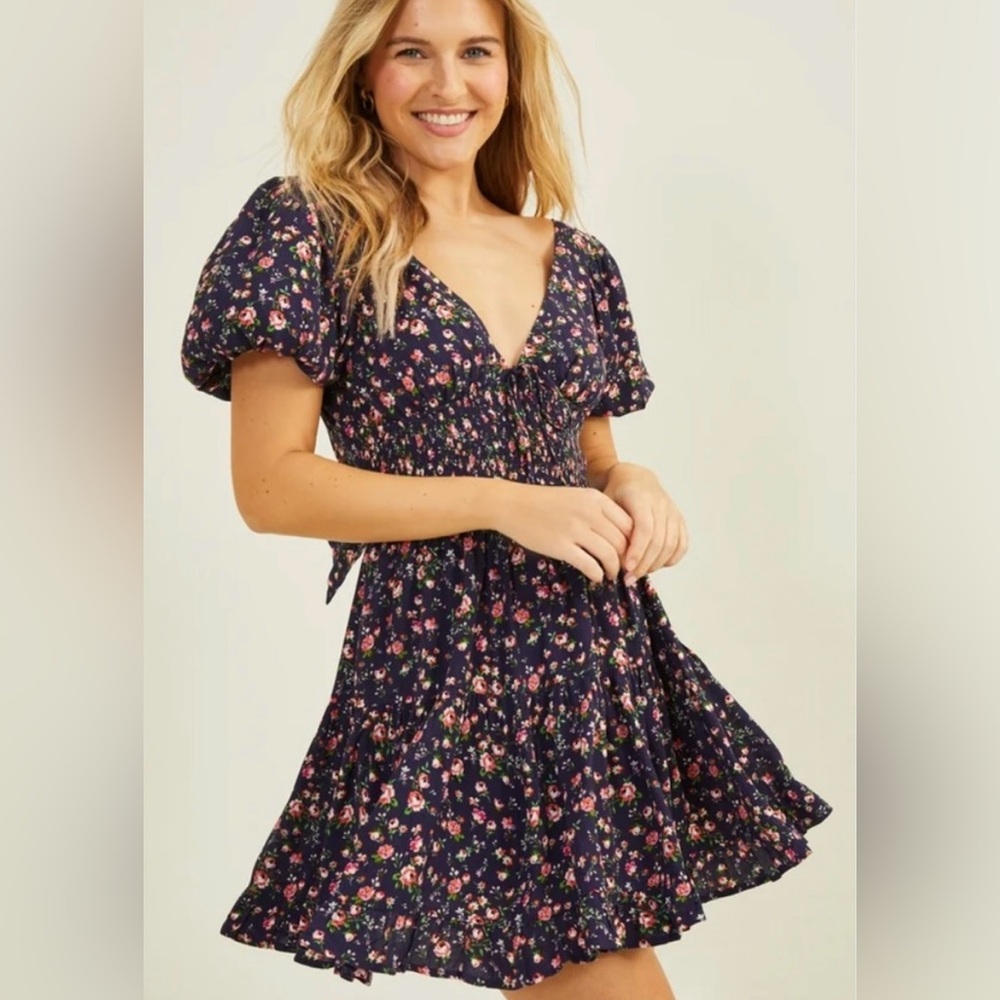 Altar'd State Raquel Navy Blue Floral Mini Dress